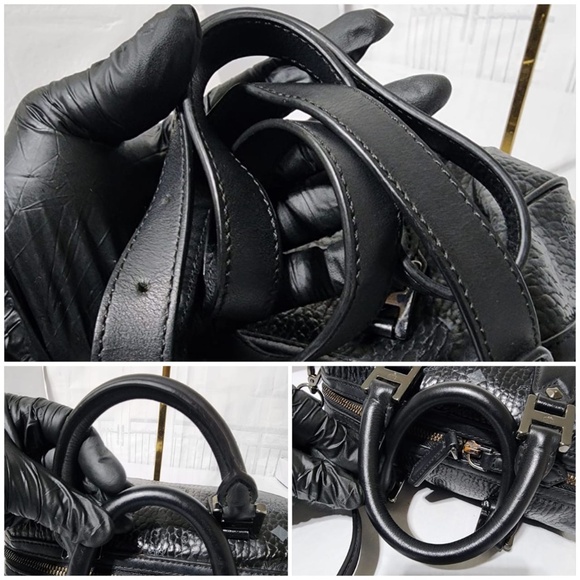 Authentic MCM Visetos Mini Ella Boston Bag Black/Grey - Picture 10 of 13